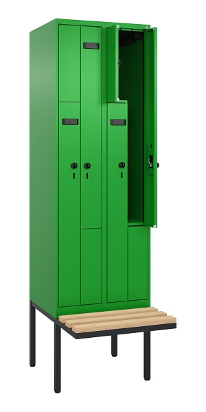 C+P Z-Spind Evolo PLUS, Bank, 4 Fächer, 2120x600x815mm, 6037/6037, Drehriegel, Sitzfläche Holz, 0490437-204 S10029