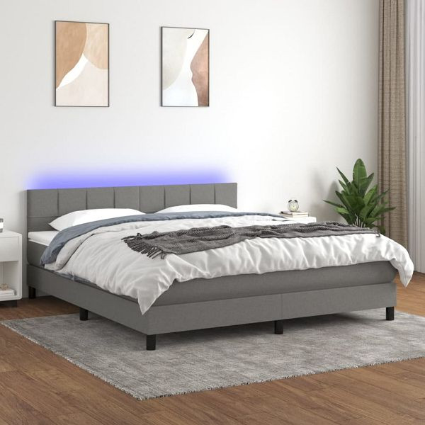 vidaXL Boxspringbett mit Matratze & LED Dunkelgrau 180x200 cm Stoff, 3133174