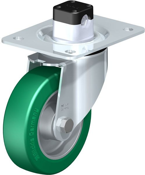 Blickle LK-ALST 125K-3-CS11 Stahlblech-Lenkrolle, schwere Ausführung, mit Anschraubplatte & Zentralfeststeller, Blickle Softhane®, Grün, 752048