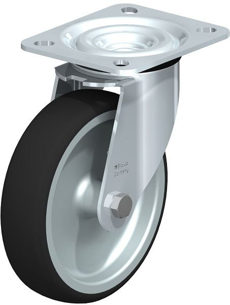Blickle L-PATH 125G Stahlblech-Lenkrolle, mittelschwere Ausführung, mit Anschraubplatte, Thermoplastisches Polyurethan, Grau, 847016
