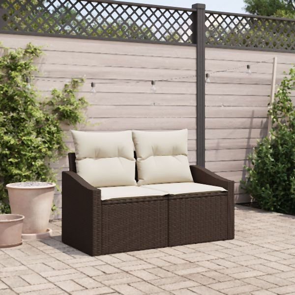 vidaXL 2-Sitzer Gartenbank mit Stauraum & Kissen Braun Poly Rattan, 42006783