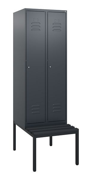 C+P Umkleidespind Classic PLUS, mit untergebauter Sitzbank, 2 Abteile, 1950x600x815mm, 7016/7016, Zylinderschlösser, 0800505-20 S10057