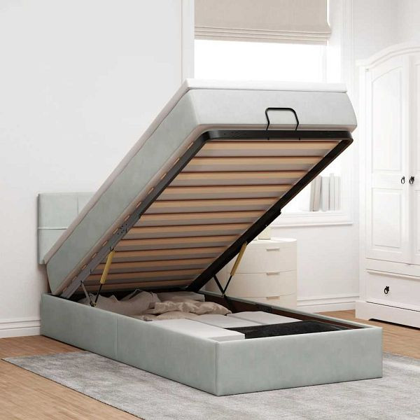 vidaXL Ottoman-Bett mit Matratze & LEDs Hellgrau 80x200 cm Samt, 3312584