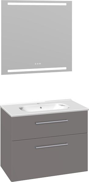 Dansani Luna 81 cm Kantate Set mit Spiegel, Grau Matt, LU-660330