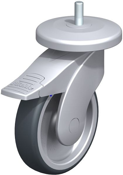 Blickle LWGX-TPA 126G-11-FI-AMGX100 Kunststoff-Lenkrolle WAVE, rostfrei, mit Abweisrad & Feststeller, Thermoplastisches Gummi-Elastomer, Grau, 849708
