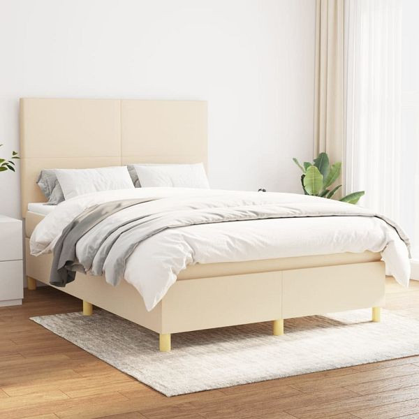 vidaXL Boxspringbett mit Matratze Creme 140x200 cm Stoff, 3142182