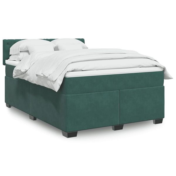 vidaXL Boxspringbett mit Matratze Dunkelgrün 140x190 cm Samt, 3286315