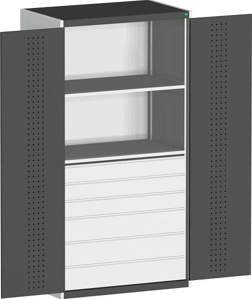 bott cubio Flügeltürschrank bestückt mit 6 Schubladen, 2 Fachböden BxTxH: 1300 x 650 x 2000 mm, RAL 7035/7016, 40022141.19V