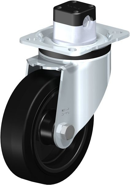 Blickle LK-POEV 125R-1-CS11 Stahlblech-Lenkrolle, schwere Ausführung, mit Anschraubplatte & Zentralfeststeller, Elastik-Vollgummi, Schwarz, 851081