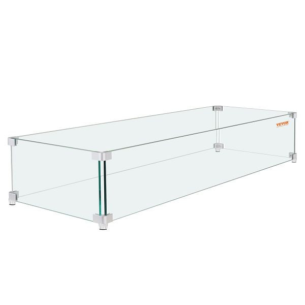 VEVOR Windschutz für Gas-Feuerstelle für quadratischen Feuertisch, 595 x 190 x 165 mm, 8 mm dick, HKFFZGHBLZFXHZGELV0