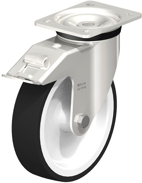 Blickle LKX-POTH 200G-FI Edelstahl-Schwerlast-Lenkrolle mit Anschraubplatte & Feststeller, Thermoplastisches Polyurethan, Grau, 616185