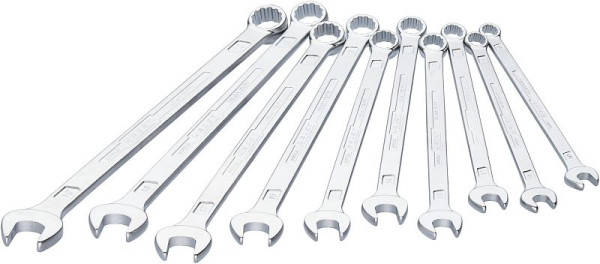 Hazet Ring-Maulschlüssel, extra lang, schlanke Bauform, Außen-Doppel-Sechskant-Tractionsprofil, 10 - 19, Anzahl Werkzeuge: 10, 600LG/10