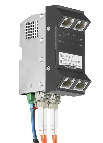 MICROSENS Gigabit Ethernet Micro Switch Generation 6, 2x SFP vertikal & 4x PoE+ (VDC), MS440217PM-48G6+