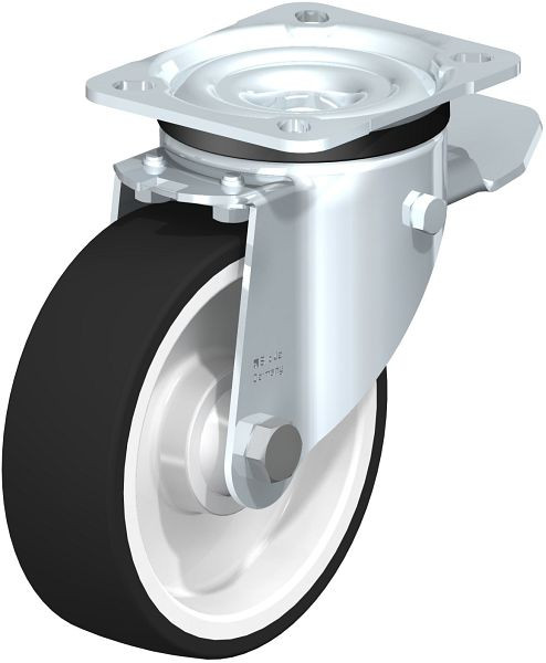 Blickle LK-POTH 125K-1-ST Stahlblech-Lenkrolle, schwere Ausführung, mit Anschraubplatte & Feststeller, Thermoplastisches Polyurethan, Grau, 293167