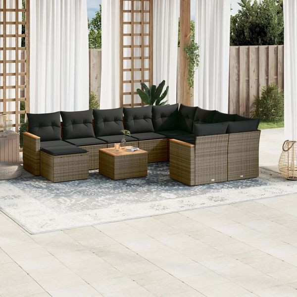 vidaXL 11-teilig Garten-Sofagarnitur mit Kissen Grau Poly Rattan, 3226564