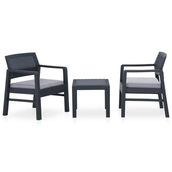 vidaXL 3-tlg. Garten-Lounge-Set mit Auflagen Kunststoff Grau, 315855