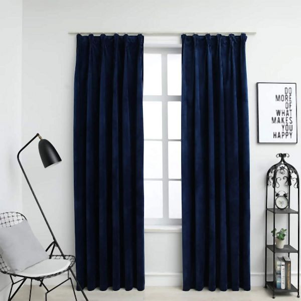 vidaXL Verdunkelungsvorhänge Haken 2 Stück Samt Dunkelblau 140x245cm, 134534
