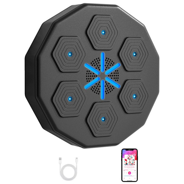 SPORTNOW Boxtrainer mit Musikfunktion, Bluetooth, leuchtende Punkte, Wandaufhängung, Kunstleder, A91-355V00BK