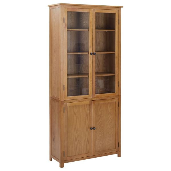 vidaXL Bücherschrank mit 4 Türen 90x35x200 cm Eiche Massivholz & Glas, 289180