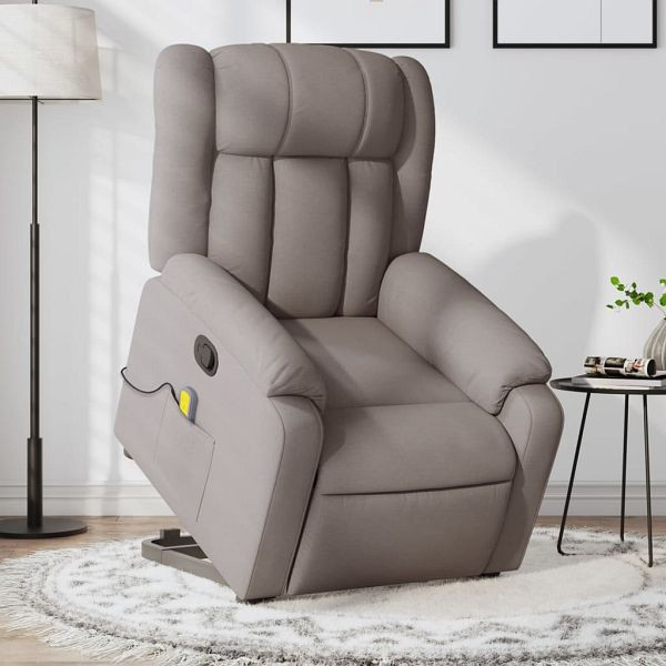 vidaXL Massagesessel mit Aufstehhilfe Taupe Stoff, 3205336
