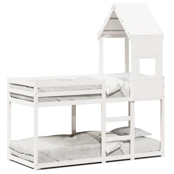 vidaXL Etagenbett mit Dach Weiß 90x190 cm Massivholz Kiefer, 3282006