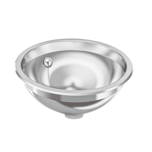 KWC Rundbecken, RONDO, Edelstahl, hochglanzpoliert, 295x119 mm, Ab- und Überlaufgarnitur G 1 1/2 B mit Stopfensieb, Muldenmaß 260 mm, 3600009743