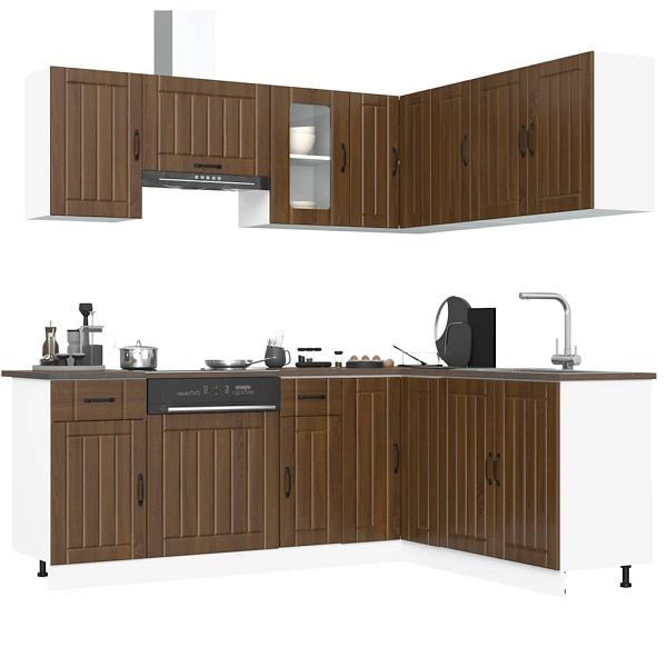 vidaXL 11-tlg. Küchenschrank-Set Braun Eichen-Optik Holzwerkstoff, 3314948