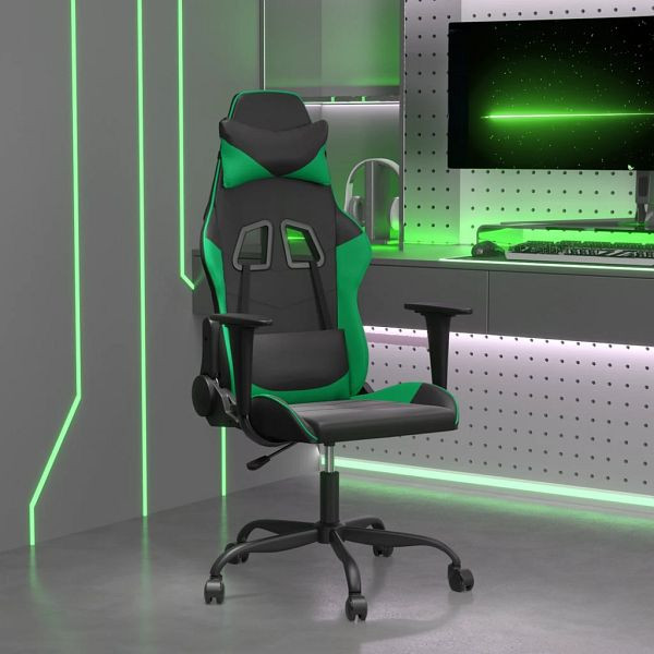 vidaXL Gaming-Stuhl mit Massagefunktion Schwarz und Grün Kunstleder, 345402