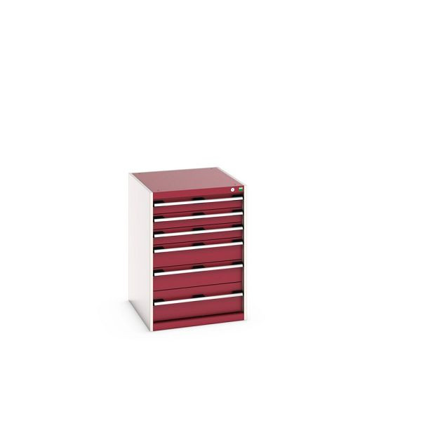 bott cubio Schubladenschrank bestückt, mit 6 Schubladen, BxTxH: 650x750x900mm, RAL 7035/3004, Purpurrot, 40027088.24V