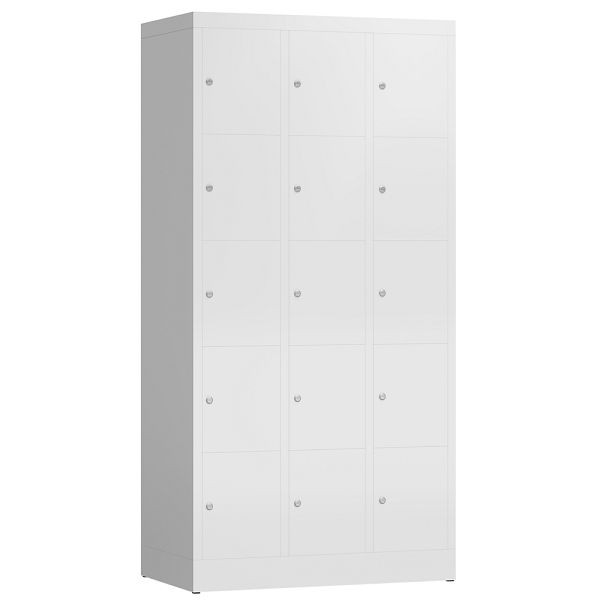Lüllmann ClassiX Schließfachschrank, 3 Abteile à 5 Fächer, 1800 x 870 x 500 mm, signalweiß, X-520537