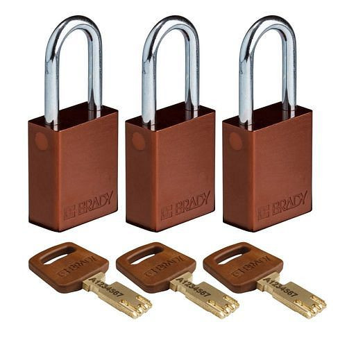 Brady Vorhängeschlösser SafeKey, mit Stahlbügel, VE: 3 Stück, lichte Bügelhöhe 38,10 mm, braun, 311836