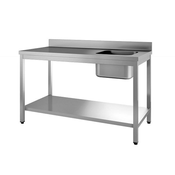Vaiotec TOPLINE Cheftisch 600 / Becken rechts mit Aufkantung, 120x60x85 cm, 10766