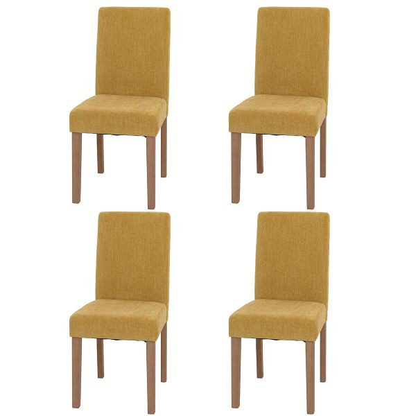 Mendler 4er-Set Esszimmerstuhl Littau, Stuhl Küchenstuhl Hochlehner, Stoff/Textil Chenille Holz, gelb, naturfarbene Beine, 107741