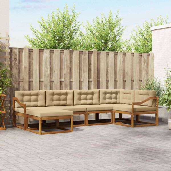 vidaXL Outdoor-Sofagarnitur mit Kissen 6-teilig Natur und Beige, 3367841