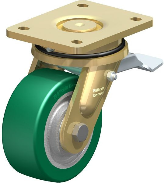 Blickle LS-GST 127K-ST Stahlgeschweißte Schwerlast-Lenkrolle, schwere Drehkranz-Ausführung mit Feststeller, Blickle Softhane®, Grün, 755042