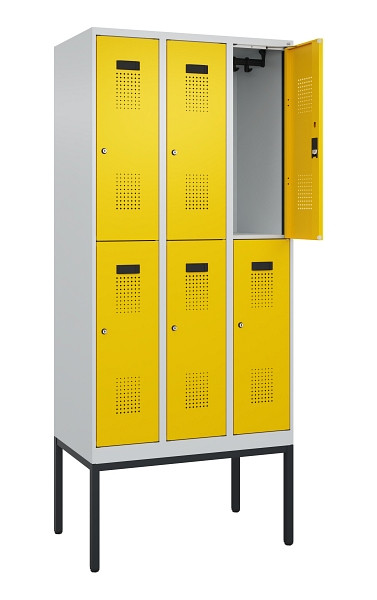 C+P Doppelstock-Spind Evolo PLUS, Gestell, 6 Fächer, 2120x900x500mm, 7035/1023, Zylinderschloss, 0493307-30 S10028