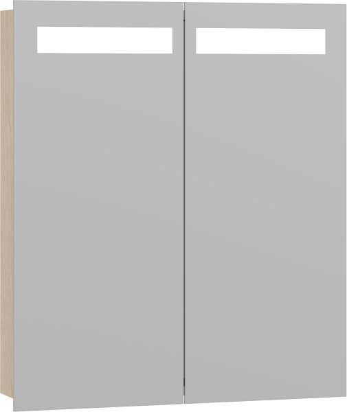 Scanbad Multo Global Spiegelschrank mit Licht, 2 Türen 70x60 cm Ulmen Weiß, Steckdose E, S436-181