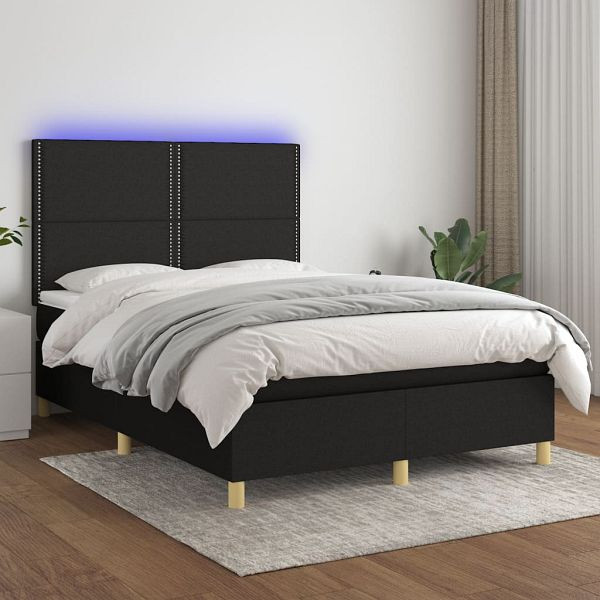 vidaXL Boxspringbett mit Matratze & LED Schwarz 140x190 cm Stoff, 3135351