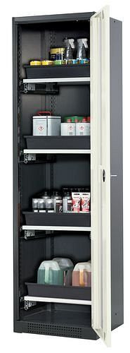 asecos Chemikalienschrank Systema-T CS-54RG, Korpus anthrazit, Flügeltüren weiß, 4 Tablarauszüge, 208924