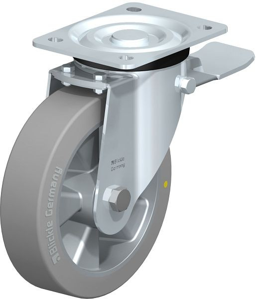 Blickle L-ALTH 180K-ST-AS Stahlblech-Lenkrolle, mittelschwere Ausführung, mit Anschraubplatte & Feststeller, Blickle Extrathane®, Grau, 852479