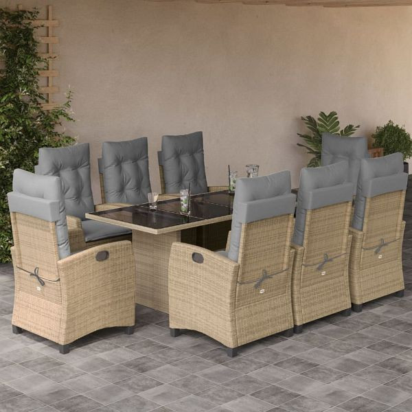 vidaXL 9-teilig Garten-Essgruppe mit Kissen Beigemischung Poly Rattan, 3212696