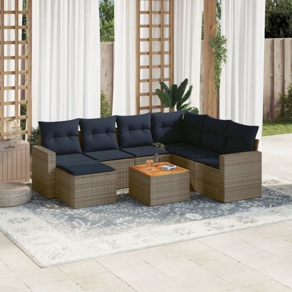 vidaXL 8-teiliges Gartensofa-Set mit Kissen, grau, Polyrattan, 3256572