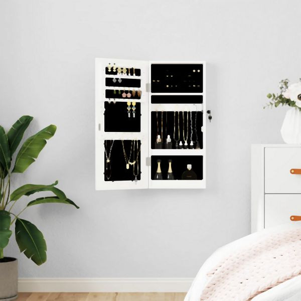 vidaXL Schmuckschrank mit Spiegel Wandmontage Weiß 30x8,5x67 cm, 353208
