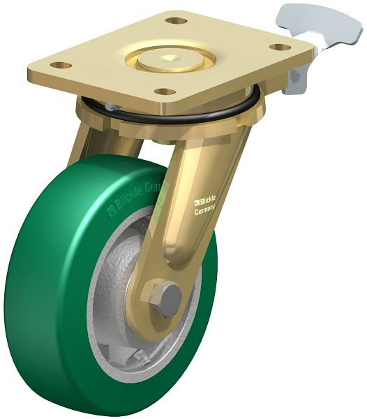 Blickle LS-GST 150K-RI4 Stahlgeschweißte Schwerlast-Lenkrolle, schwere Drehkranz-Ausführung, Blickle Softhane®, Grün, 852421