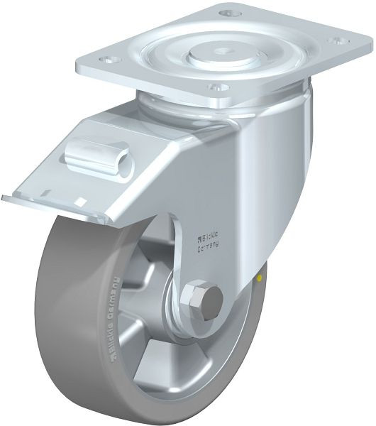 Blickle LH-ALTH 150K-FI-AS Stahlblech-Lenkrolle, Schwerlast-Ausführung, mit Anschraubplatte & Feststeller, Blickle Extrathane®, Grau, 634972