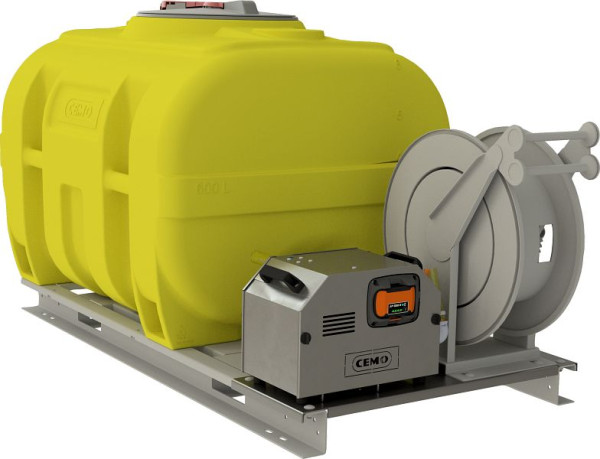 Cemo Mobiles Bewässerungssystem BWS APready, FA 600l, Pumpe aquaS 30 Schwallwände, automatische Haspel mit Schlauch 25m 3/4", 12275