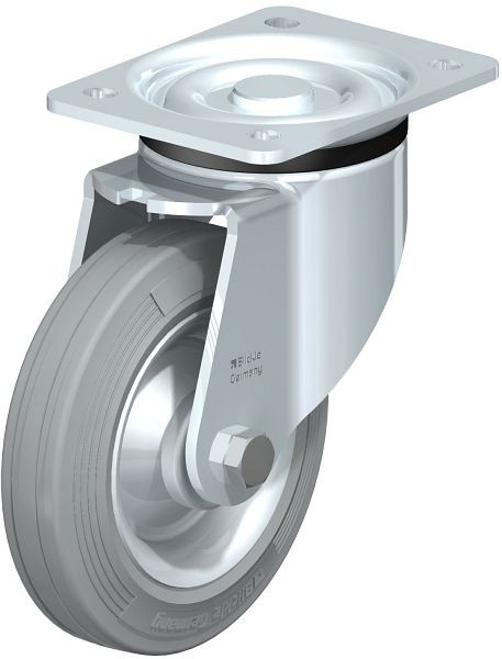 Blickle LK-RD 162R-VLI Stahlblech-Lenkrolle, schwere Ausführung, mit Anschraubplatte, Zweikomponenten-Vollgummi, Grau, 48736