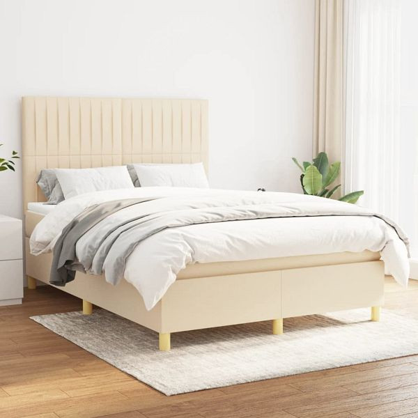 vidaXL Boxspringbett mit Matratze Creme 140x200 cm Stoff, 3142502