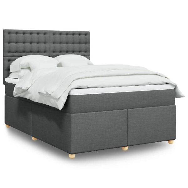 vidaXL Boxspringbett mit Matratze Dunkelgrau 140x200 cm Stoff, 3291318