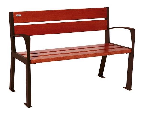 Procity Sitzbank Silaos 5 Holzlatten, 1200 mm, Mit Armlehne, Holz & Stahl, Mahagoni/RAL 8017, 209511.8017.ACAJ